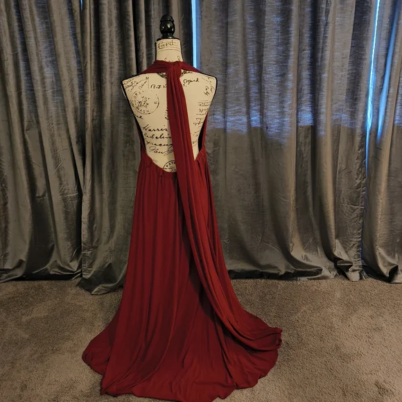 Elegant Red Halter Maxi Evening Gown 1X - Picture 2 of 2